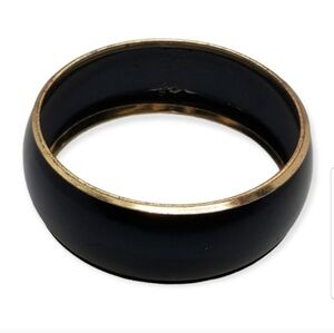 VINTAGE WIDE STEEL BRACELET WITH BLACK ENAMEL & GOLDTONED DETAIL